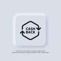 Cashback icon. Return money. Financial services, money refund, return on investment. Cash back rebate. Savings account, currency