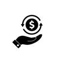 Cashback icon vector return money, cash back rebate hand and coin sign for graphic design, logo, web site, social media, mobile