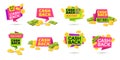 Cashback labels. Colorful cash back icons, money refund badges with coins and banknotes. Return money from shopping Royalty Free Stock Photo