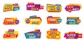 Cashback labels set. Color stickers with cash back text tag. Promotion marketing elements. Super mega sale, discount