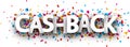 Cashback sign with colorful confetti.