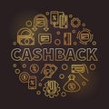 Cashback vector round golden linear concept illustration