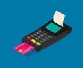 Cashbox Card Reader Vector Isometric Color Icon