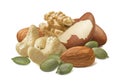 Cashew, almond, walnut and brazil nuts, pumpkin seeds isolated on white background Royalty Free Stock Photo