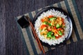 Cashew chicken with vegetables stir-fry, top view Royalty Free Stock Photo