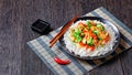 Cashew chicken with vegetables stir-fry, top view Royalty Free Stock Photo