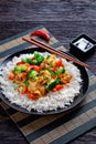 Cashew chicken with vegetables stir-fry, top view Royalty Free Stock Photo