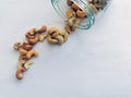 Cashew on white table closeup background