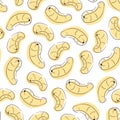 Cashew line art style seamless pattern. Outline hand drawn vector illustration. White background.