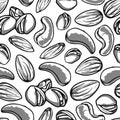 Cashew nuts, almond and pistachios seamless pattern.