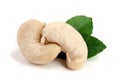 Cashew nuts with leaf isolated on white background. macro Royalty Free Stock Photo