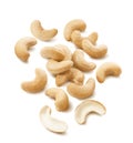 Cashew nuts scatter isolated on white background