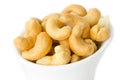 Cashew nuts in a white bowl. Royalty Free Stock Photo