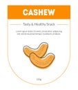 Cashew Organic Nut Packaging Design Label, Tasty and Healthy Snack Card Vector Illustration