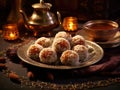 Cashew Sweet Balls, Traditional Moroccan Almond Dessert, Arabian Date Ball