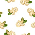 Cashew hand drawn watercolor illustration. Seamless pattern.