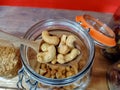 Cashew in a wooden spoon Royalty Free Stock Photo