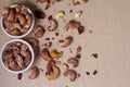 Cashews isolated on light background. Top view. Flat lay