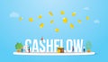 Cashflow business concept with money fall or falling from above with team people - vector Royalty Free Stock Photo