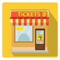 Cashier building with tickets to the circus icon flat style with long shadows, on white background. Vector Royalty Free Stock Photo
