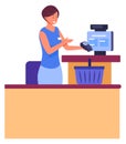 Cashier checkout. Woman hold card payment terminal