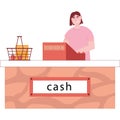 Cashier at counter desk vector shop icon Royalty Free Stock Photo
