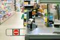 Cashier counter in the supermarket. Royalty Free Stock Photo