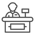 Cashier line icon. Supermarket cashier vector illustration isolated on white. Cash outline style design, designed for