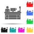 cashier at the cashier\'s desk multi color style icon. Simple glyph, flat vector of market icons for ui and ux, website or mobile