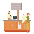 Cashier scanning clothing at checkout counter with female customer shopping. Retail store interaction, fashion purchase Royalty Free Stock Photo