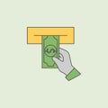 cashing out of an ATM icon. Element of banking icon for mobile concept and web apps. Field outline cashing out of an ATM icon can Royalty Free Stock Photo