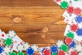 Cashino chips & pokers on a wood table with copy space Royalty Free Stock Photo