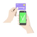 Cashless payment by credit card and mobile Bank, vector illustration