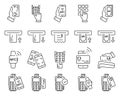 Cashless Wireless Pay Transaction by NFC Technology Line Icon Set. Contactless Payment by Mobile Phone, Credit Card on
