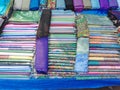 Cashmere scarfs in shop on Wednesday Market in Anjuna, Goa, India.