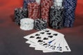 Casino abstract photo. Poker game on red background.  Theme of gambling Royalty Free Stock Photo