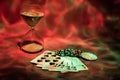 Casino abstract photo. Poker game on red background.  Theme of gambling Royalty Free Stock Photo