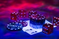 Casino abstract photo. Poker game on red background.  Theme of gambling Royalty Free Stock Photo