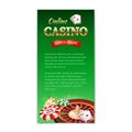 Casino background. Vertical banner, flyer, brochure on a casino theme with roulette wheel, game cards and chips
