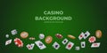 Casino background, welcome bonus. Horizontal green banner with gaming attributes