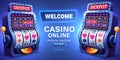 Casino 777 banner slots machine winner, jackpot fortune of luck. Vector illustration