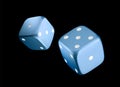 Casino blue dice on black background. Online casino poker dice gambling concept on black. 3d dice vector illustration