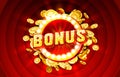 Casino Bonus label frame, golden banner, border winner, Vegas game. Vector Royalty Free Stock Photo