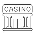 Casino building with columns, entrance thin line icon, gamblimg concept, gambling house vector sign on white background Royalty Free Stock Photo