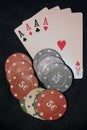 Casino cards and chips. Card deck and poker chips. Royalty Free Stock Photo