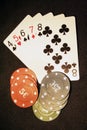 Casino cards and chips. Card deck and poker chips. Royalty Free Stock Photo