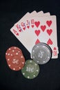 Casino cards and chips. Card deck and poker chips. Royalty Free Stock Photo