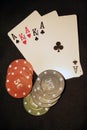 Casino cards and chips. Card deck and poker chips. Royalty Free Stock Photo