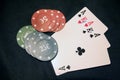 Casino cards and chips. Card deck and poker chips.