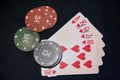 Casino cards and chips. Card deck and poker chips. Royalty Free Stock Photo